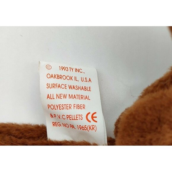 Ty Beanie Baby Chocolate The Moose Plush Toy Brown Orange 1993 Vintage with Tag - Picture 8 of 10